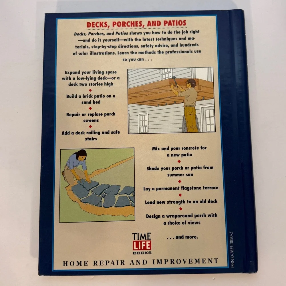 Time Life Books Decks Porches‎ and Patios Home Repair and Improvement 1995 DIY